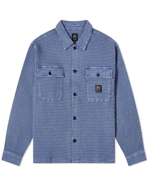 Brain Dead Blue Waffle Snap Front Overshirt for men