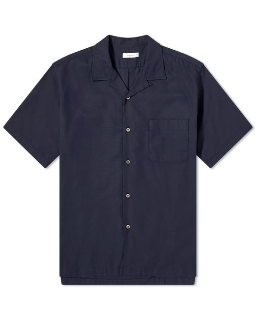 Nanamica Blue Short Sleeve Open Collar Panama Shirt for men