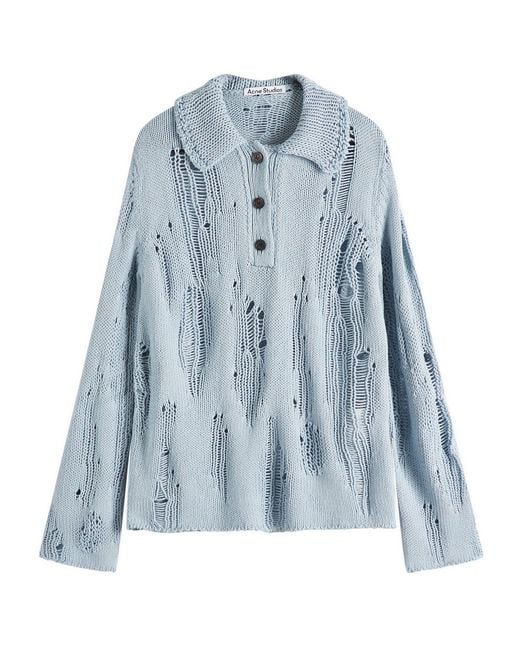 Acne Blue Kummer Natural Cord Mouline Polo Neck Jumper