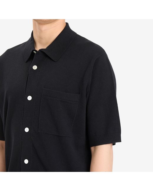 Norse Projects Blue Rollo Cotton Linen Short Sleeve Shirt for men