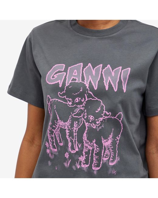 Ganni Gray Lambs Relaxed T-Shirt