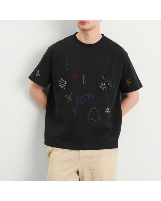Bode Black Embroidered Field Guide T-Shirt for men