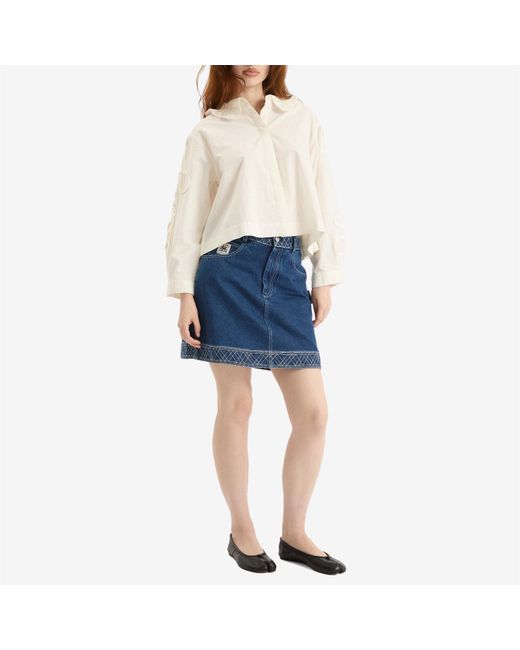 Bode Blue Embroidered Denim Skirt