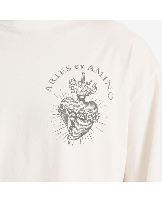 Aries White Faded Ex Amino Long Sleeve T-Shirt for men