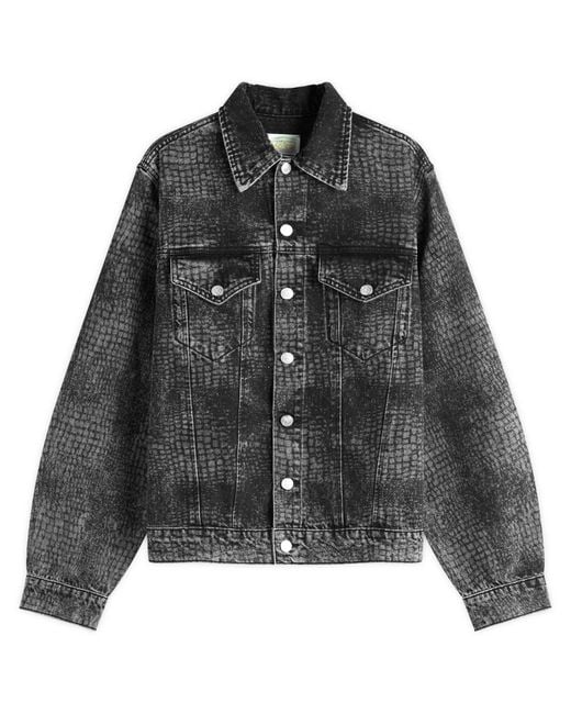 Aries Black Lasered Croc Trucker Jacket for men
