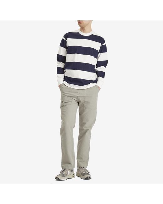 Armor Lux Blue Wide Stripe Long Sleeve T-Shirt for men