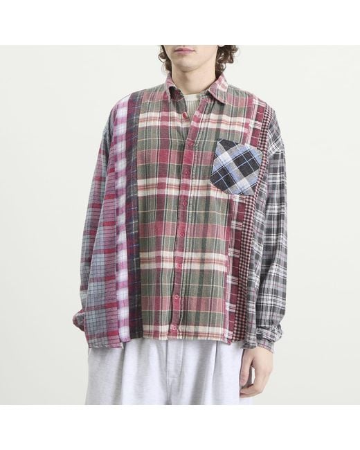 Needles Purple 7 Cuts Wide Flannel Shirt for men