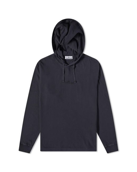 Stone Island Blue Embroidered Logo Lightweight Hoodie for men