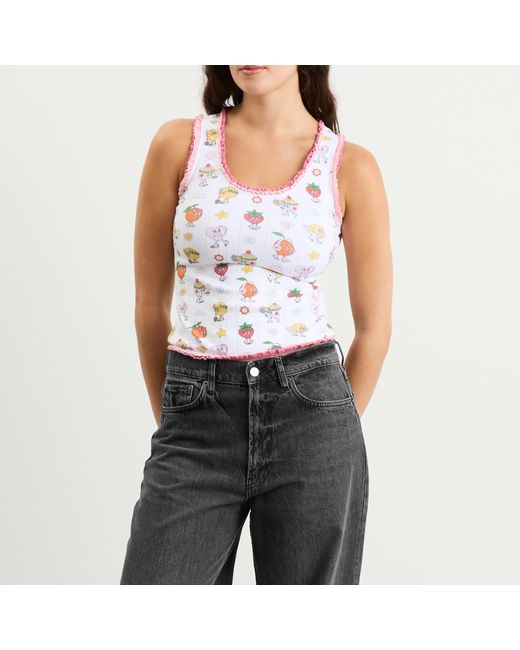 Casablanca Blue Pointelle Frill Tank Top