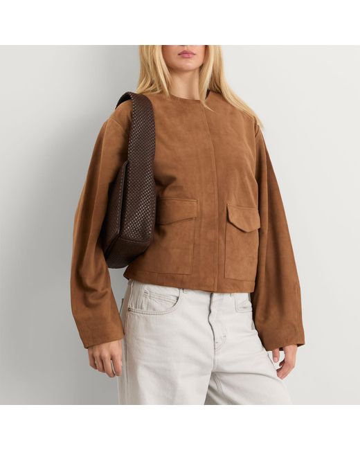 St. Agni Brown Suede Utility Cocoon Bomber Jacket