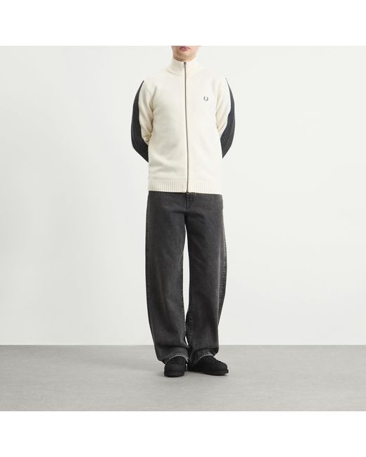 Fred Perry Natural Ribbed Zip Knit Cardigan for men