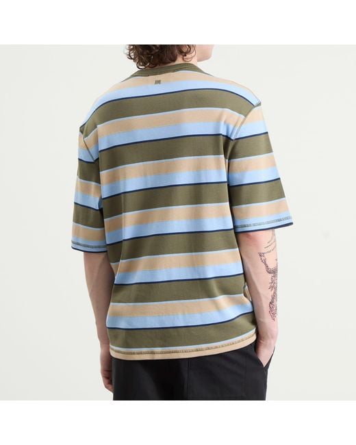 AMI Blue Short Sleeve Oversized Striped T-Shirt for men