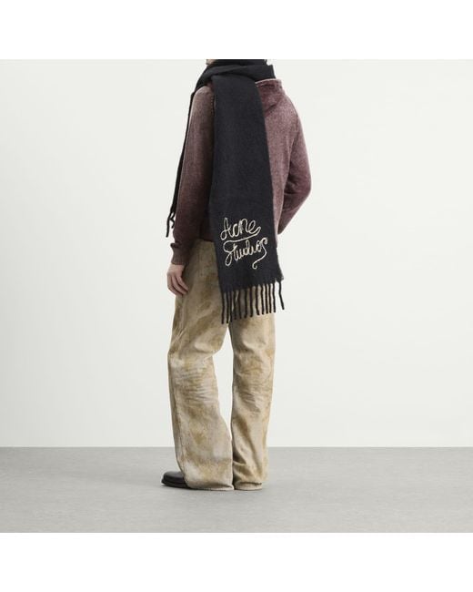 Acne Black Vally Embroidered Scarf
