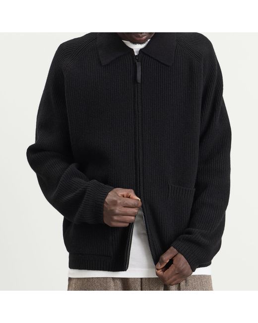 Universal Works Black Eco Wool Zip Cardigan for men