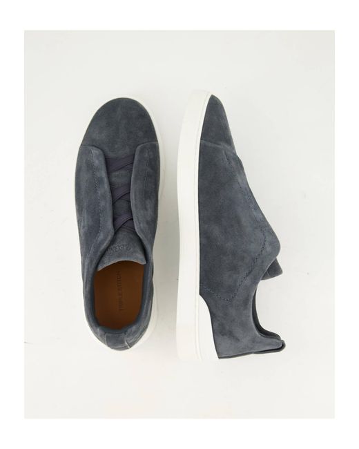 Zegna Sneaker TRIPLE STITCH LOW-TOP aus Leder in Blue für Herren