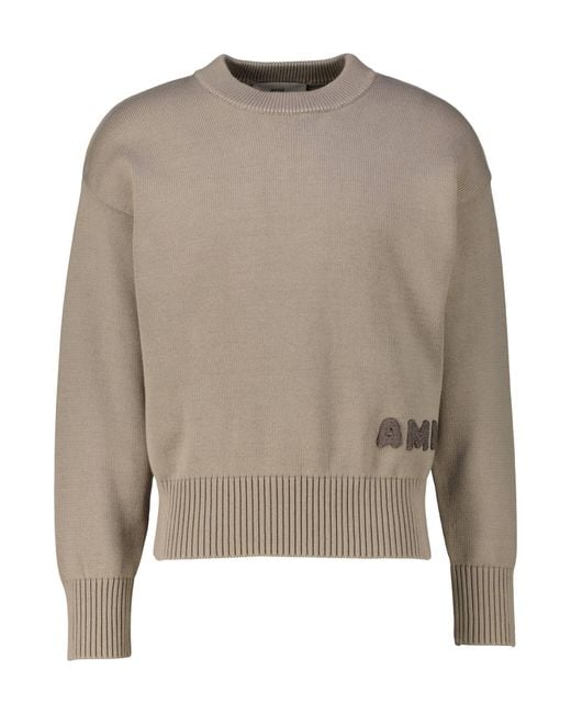 AMI Strickpullover aus Bio-Baumwolle und Wolle AMI CREWNECK SWEATER in Natural für Herren