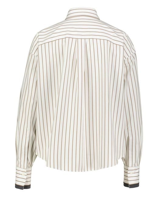 Brunello Cucinelli White Bluse aus gestreiftem Baumwolltwill