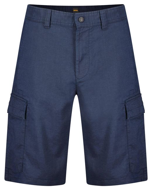 Boss Cargo Shorts aus Leinenmix SISLA-6 in Blue für Herren