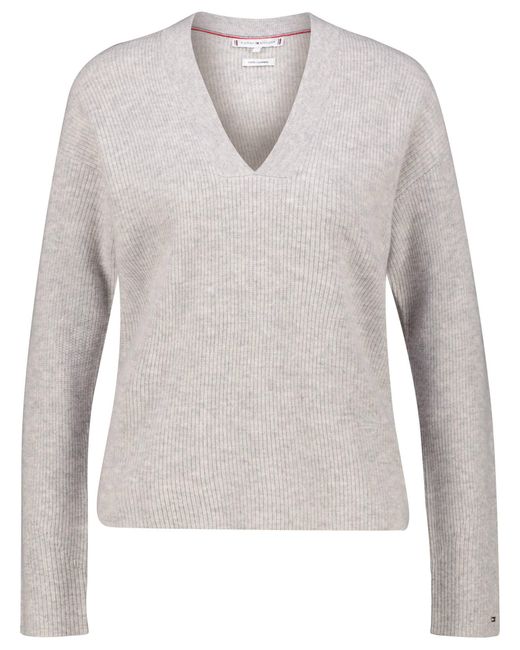 Tommy Hilfiger White Strickpullover aus Wolle mit Kaschmir Relaxed Fit