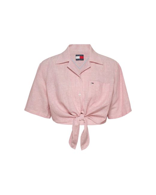 Tommy Hilfiger Pink Hemdbluse aus Baumwolle und Leinen