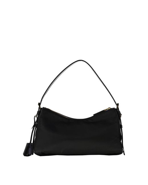 Prada Black Schultertasche mit Schloss Leder und Re-Nylon