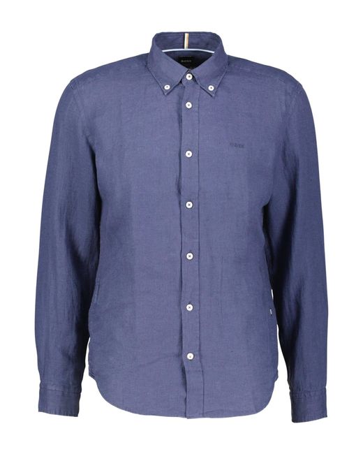 Boss Leinenhemd H-LIAM Regular Fit in Blue für Herren