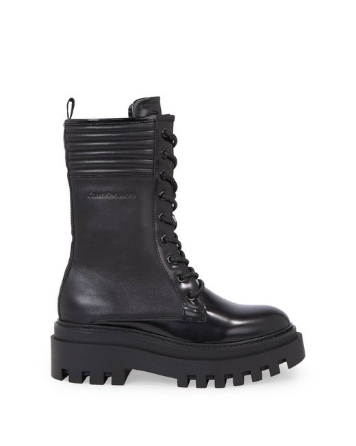 Calvin Klein Black Leder-Boots mit Plateau-Sohle