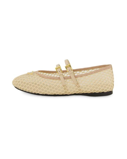 Prada White Ballerina aus Mesh mit Leder