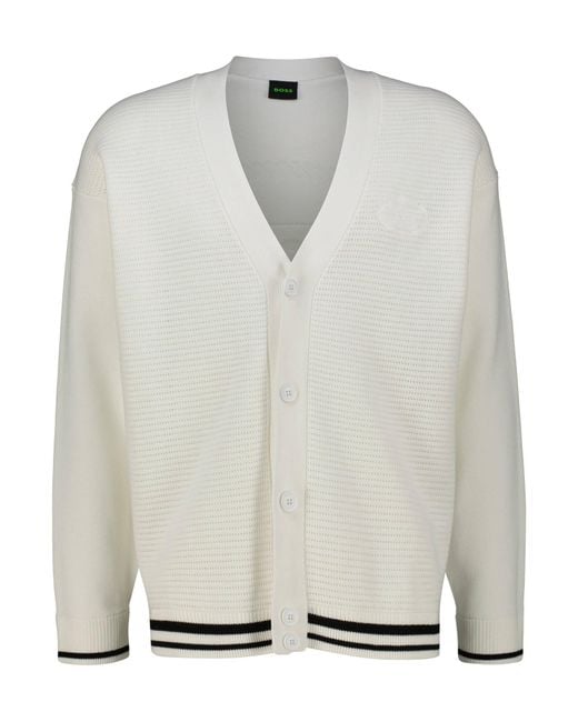 BOSS Strickjacke Baumwolle-Lyocell-Mix K_MESH HERITAGE in Grau für