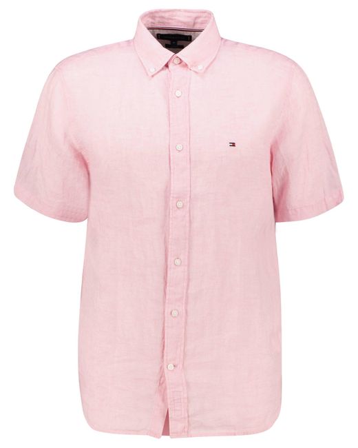 Tommy Hilfiger Leinenhemd PIGMENT DYED Regular Fit Kurzarm in Pink für Herren