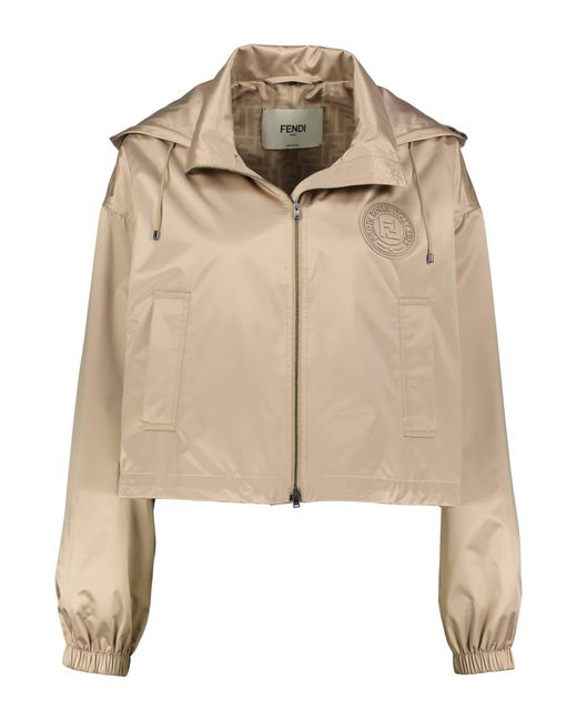 Fendi Natural Windjacke mit Kapuze K-WAY Cropped Fit