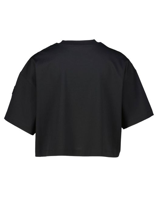 Moncler Black T-Shirt mit Pailletten Cropped Fit