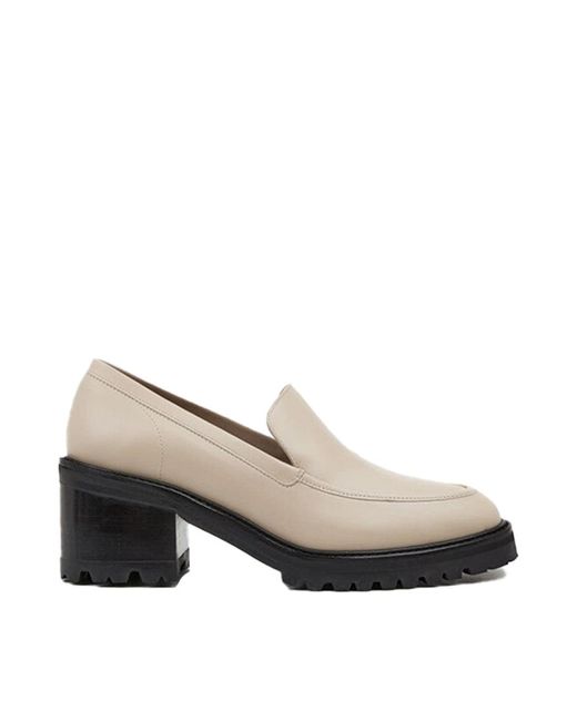 Flattered Saga Creme Leather Heeled Loafers Lyst UK
