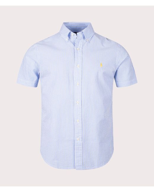 Polo Ralph Lauren Blue Custom Fit Short Sleeve Lightweight Stripe Shirt for men