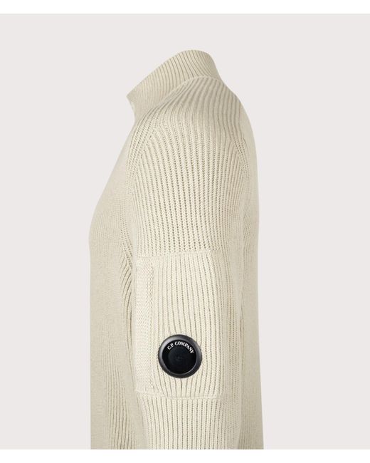 C P Company Natural Full Rib Cotton Half Button Lens Jumper for men
