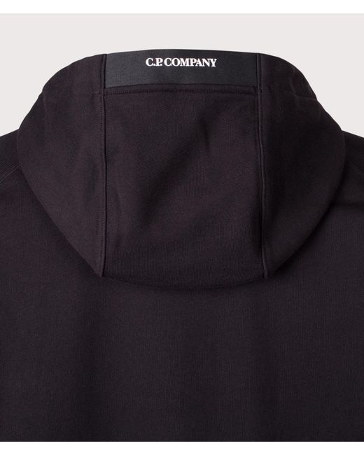 C P Company Blue Diagonal Raised Fleece Lens Hoodie for men