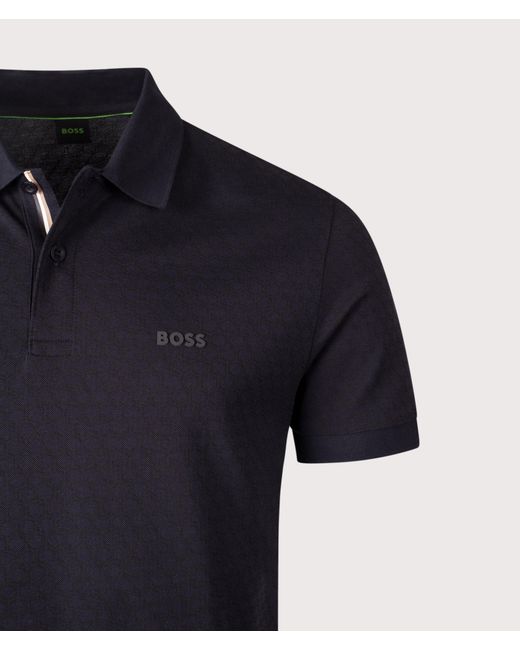 Boss Blue Regular Fit Chip Pattern Polo Shirt for men