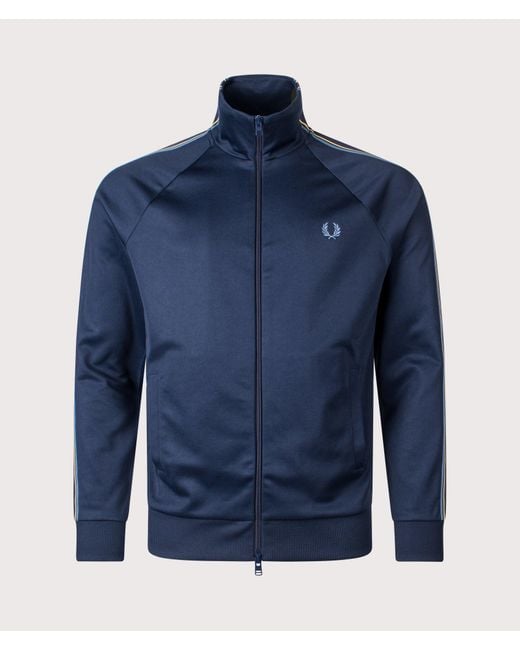 Fred Perry Blue Regular Fit Tramline Tape Track Jacket for men