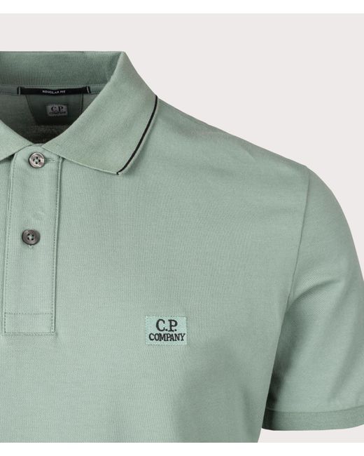 C P Company Green Stretch Piquet Striped Collar Polo Shirt for men