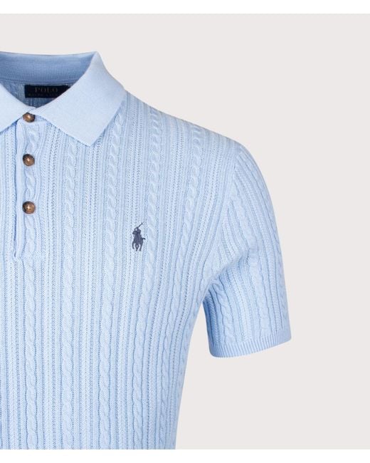 Polo Ralph Lauren Blue Regular Fit Cable Knit Polo Shirt for men