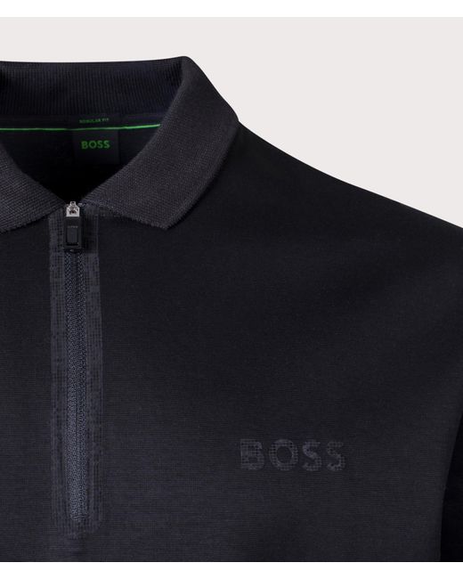 Boss Blue Plisy Mirror Long Sleeve Polo Shirt for men