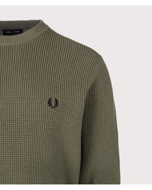 Fred Perry Green Regular Fit Waffle Stitch Jumper for men