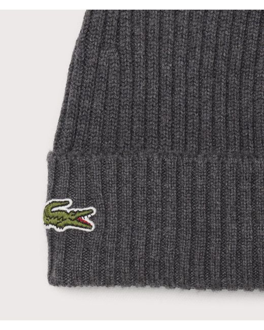 Lacoste Gray Rib Knit Brushed Wool Beanie for men