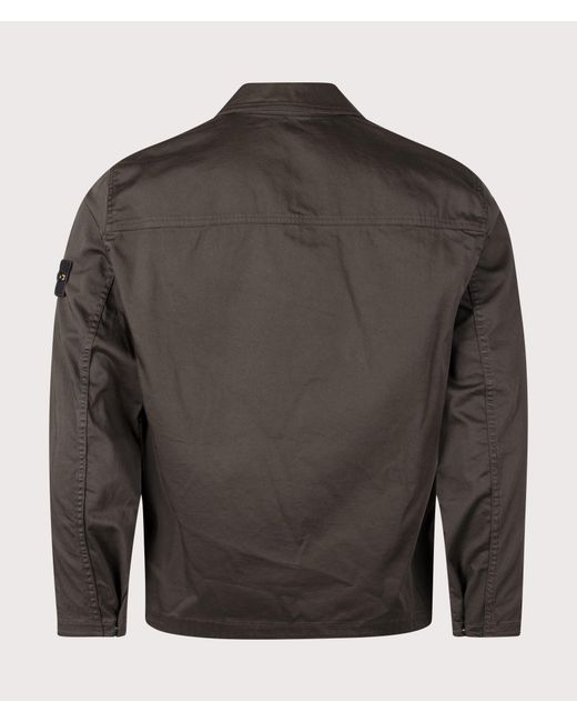 Stone Island Gray Stretch Organic Cotton Satin Overshirt for men