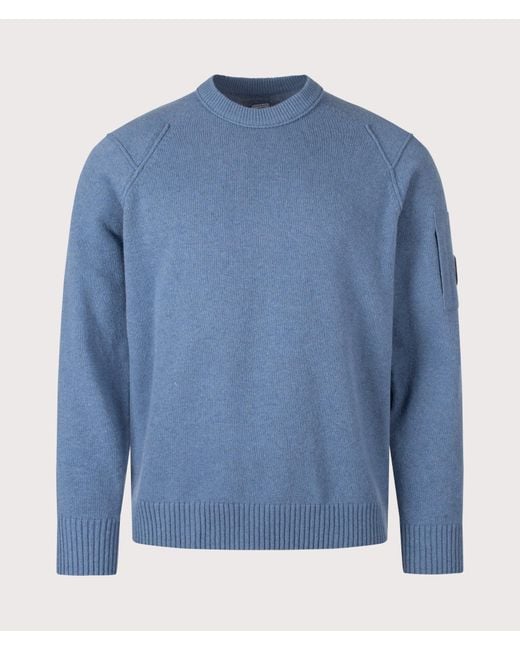 C P Company Blue Lambswool Grs Crewneck Lens Jumper for men