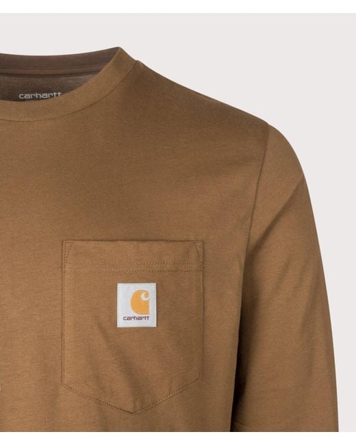 Carhartt Brown Regular Fit Long Sleeve Pocket T-Shirt for men