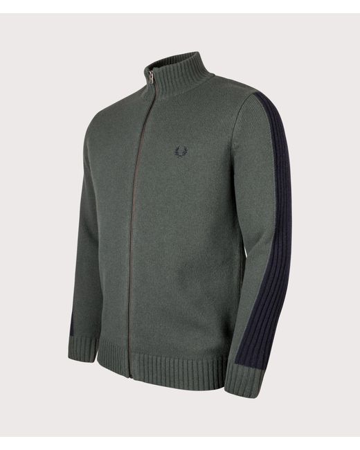Fred Perry Gray Ribbed Slv Zip Through Cardigan for men