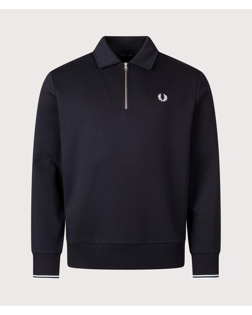 Fred Perry Blue Regular Fit Collared Quarter Zip Sweatshirt for men