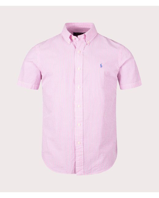 Polo Ralph Lauren Pink Custom Fit Short Sleeve Lightweight Stripe Shirt for men