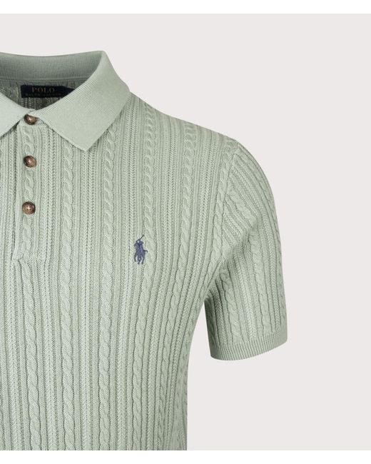 Polo Ralph Lauren Green Regular Fit Cable Knit Polo Shirt for men